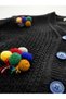 Girl's Embroidered Balloon Embroidered Black Knitwear Cardigan Colorful Pants Hair Clip Set of 3 - 5