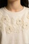 Girl's Sweatshirt with Pearl Flower Embroidery, Ages 9-14, Cream - 3