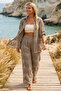 Italian Beige Shirt Collar 3/4 Sleeve Lined Embroidered Wide Leg Woven Beach Bottom-Top Set 80-105 68-65 - 3
