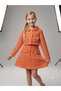 Girls' Gold Button Cropped Jacket and Skirt 2-Piece Set with Pocket Detail - 4