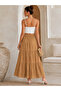 Women's Cream Layered Linen Maxi Skirt - 2