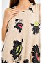 Women's Beige Floral Patterned Viscose Mini Dress - 2