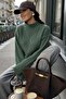 Green Half Turtleneck Braided Knitwear Women's Sweater Mg2257