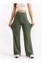 Women's Khaki Ribbed Front Wide Fit Wide Leg Modal Fabric High Waist Gathering Pants Leggings - 4