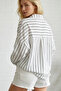Women's White Black Oversize Striped Viscose Shirt 3900 - 4
