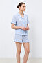 Women's Premium Ruffled Blue Pajama Set - 2