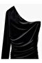 One Shoulder Long Sleeve Bodycon Velvet Mini Evening Dress - 3