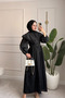 Design Balloon Sleeve Yellow Summer Belted Lined Black Scallop Dress - 8