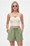 Women's Jamie 100% Cotton Muslin Waist Elastic Khaki Shorts - 3
