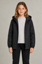 Girl's Black Lined Waterproof and Windproof Hooded Raincoat with Double Zipper Pockets - 3