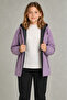 Girl's plum inner lined water and windproof k Hooded double zippered pocket raincoat - 2