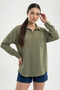 Women's Single Pocket Oversize Linen Shirt 1073 - A.Khaki