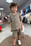 Boy's Textured Shirt and Shorts Set Khaki - 4