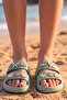 Mint Green Platform Slippers with Accessory Detail - Soft Sole Casual and Beach Slippers