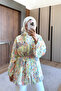 Patterned Summer Hijab Kimono with Belt, Thin Fabric, Ruffle Detail, Women's Kimono, Oversize, Comfortable Fit