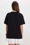 Women's Oversize Wide Cut 100% Cotton Crew Neck Short Sleeve Printed Black T-Shirt - 7