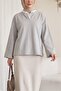 V-Neck Double Layer 2-Thread Combed Cotton Blouse - Gray