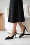 Women's Black Patent Leather Buckle Detailed Pointed Toe Stylish High-Heeled Shoes