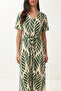 Patterned Belted Viscose Shirt Dress Lrn0046 Khaki Bone - 4