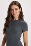 Women's Slim Fit Slim Cut Cotton Short Sleeve Crew Neck Gray T-Shirt Blouse - 3