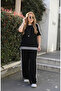 Women's Crew Neck Short Sleeve Two Yarn Viscose Blouse Pants Bottom Top Double Set - 4