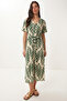 Patterned Belted Viscose Shirt Dress Lrn0046 Khaki Bone