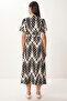 Patterned Belted Viscose Shirt Dress Lrn0046 Black Ecru - 4