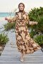 Zorel Patterned Tunnel Belted Dress 1723 - Beige - 2