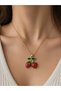 Women's Red Green Cherry Figured 316L Steel Necklace Gift Option - 2