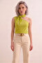 Women's Oil Green One-Shoulder Blouse with Fluorescent Detail and Gathered Sandy Fabric - 2