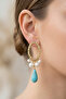 Uval Turquoise Stone Pearl Cluster Earrings 8 Cm.