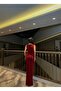 Red Flowers Fabric Strap Slit Maxi Length Evening Dress 583189 - 4