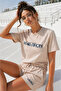 Women's Cotton Sporty&Rich Marathon Short Sleeve Oversize T-Shirt and Shorts Bottom Top Set Two-Piece Set - 4