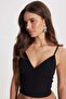 Women's slim fit black v-neck tank top - 3