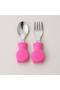 304 Steel Panda Baby Spoon Fork Set with Silicone Handle Bpa Free Ergonomic Non-Slip Fuchsia - 3