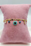 Gold Color Women's Bracelet with Blue Stone Evil Eye Charm - Adjustable