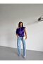 Women's Purple Off-Shoulder Short Sleeve Satin Blouse - 6
