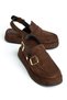 Women's Brown Suede Slippers & Sandals with Removable Ankle Buckle Detail - 4
