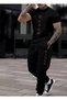 T-Shirt Track Suit 2-Piece Combination Sweat-Absorbing Black Printed Women's / Men's Unisex