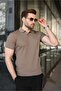 Light Brown Slim Fit Polo Collar Knitwear Men's T-Shirt E7472 - 5