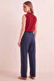 Women's Burgundy V-Neck High Neck Button Detailed Sleeveless Sandy Fabric Blouse - 7