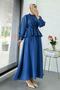 Ruffle Detailed Shirt and Gofre Skirt Two-Piece Set - Indigo - 3