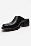 Ardent Black Skin Genuine Leather Closed-Front Women's Thick Heeled Slippers - 6