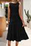 New Season Women's Strappy V-Neck Front Buttoned Midi Wrinkled Eid Summer Dress - 4