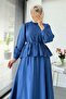 Ruffle Detailed Shirt and Gofre Skirt Two-Piece Set - Indigo - 5