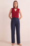 Women's Burgundy V-Neck High Neck Button Detailed Sleeveless Sandy Fabric Blouse - 6
