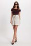 Women's Standard Fit Regular Cut Belted Elastic Waist Linen Look Double Pocket Beige Shorts - 4