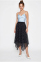 Women's Black Ecru Elastic Waist Asymmetrical Cut Lined Polka Dot Midi Skirt 60286217 - 2