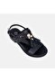 Women's Black Studded Leather Sandals with Tassel Accessories - 7
