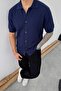Men's Buttoned Embossed Textured Polo Collar Knitted Shirt - 3